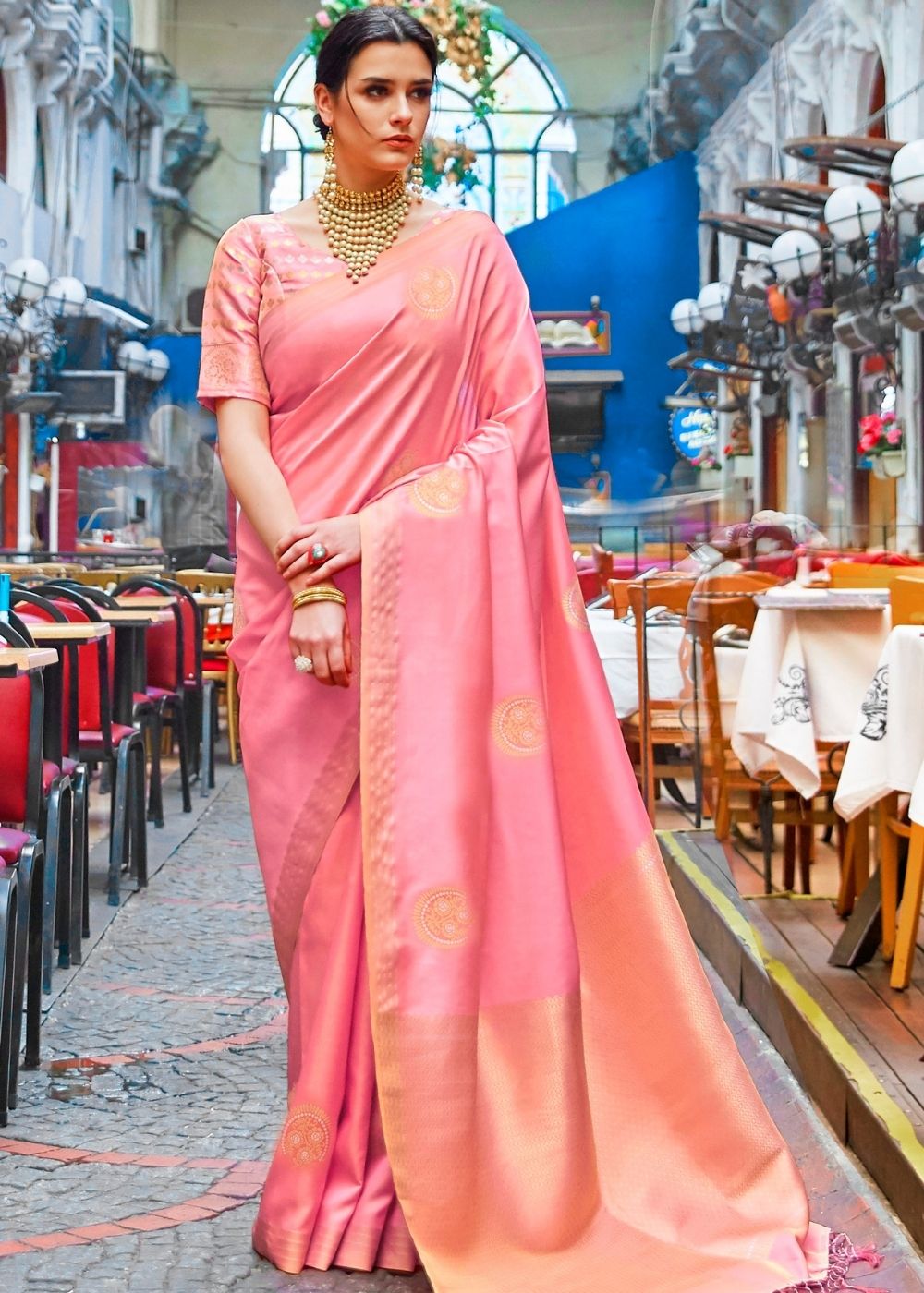 Rose Pink Designer Wear Woven Banarasi Silk Saree - Colorful Saree