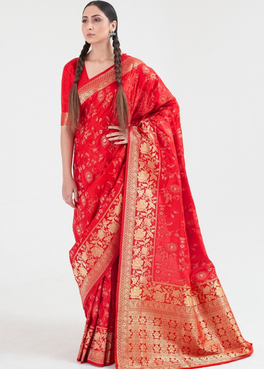 Candy Red Zari Woven Banarasi Silk Saree - Colorful Saree