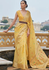 Corn Yellow Woven Linen Silk Saree - Colorful Saree