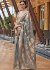 Lava Grey Zari Woven Silk Saree with Sequins work - Colorful Saree