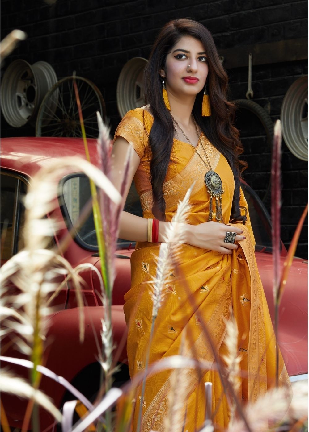 Mustard Silk Saree with Golden Zari Border - Colorful Saree