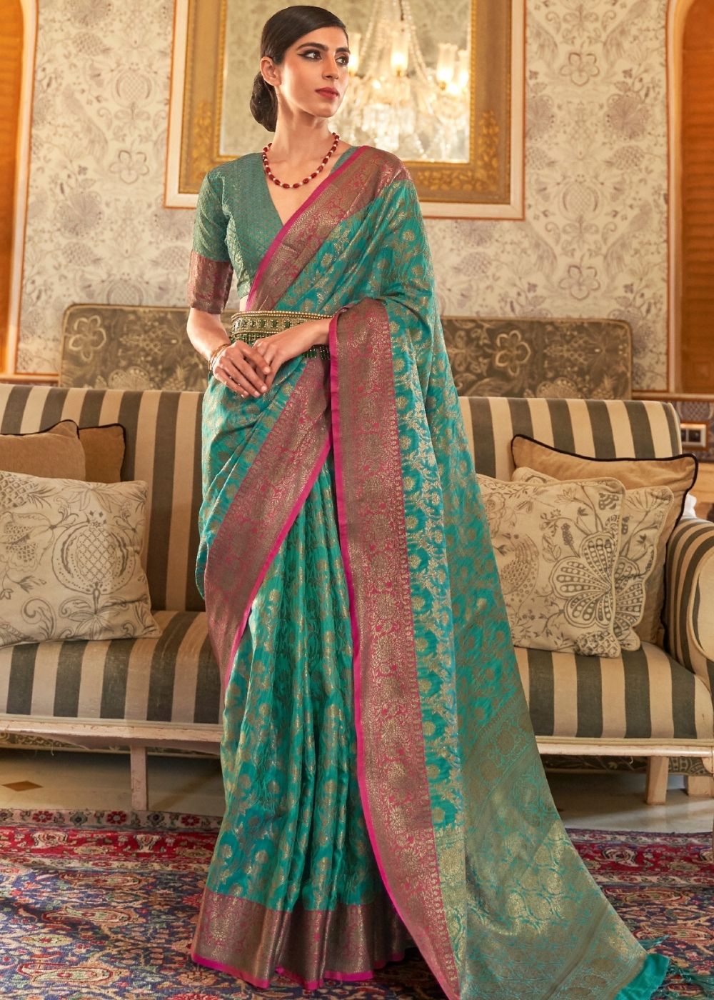 Sea Green Woven Banarasi Tussar Silk Saree : Top Pick - Colorful Saree