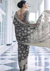 Silver Grey Lucknowi Chikankari Weaving Silk Saree - Colorful Saree