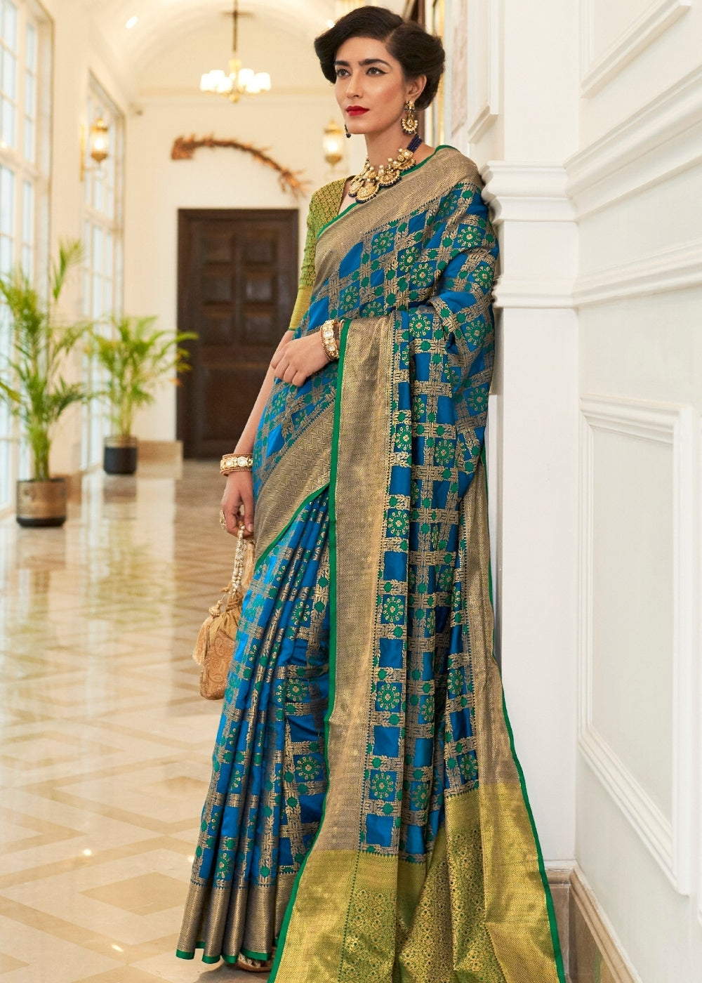 Blue Patola Silk Saree with Golden Border : Top Pick - Colorful Saree