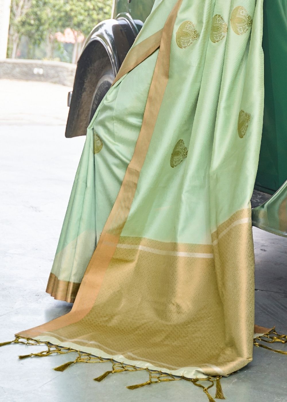 Mint Green Zari Butta Banarasi-Chanderi Fusion Silk Saree - Colorful Saree