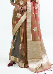 Light Brown Designer Woven Organza Silk Saree - Colorful Saree