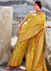 Medallion Yellow Woven Designer Silk Saree with Butti overall - Colorful Saree