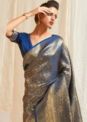 Lapis Blue & Golden Blend Kanjivaram Silk Saree - Colorful Saree