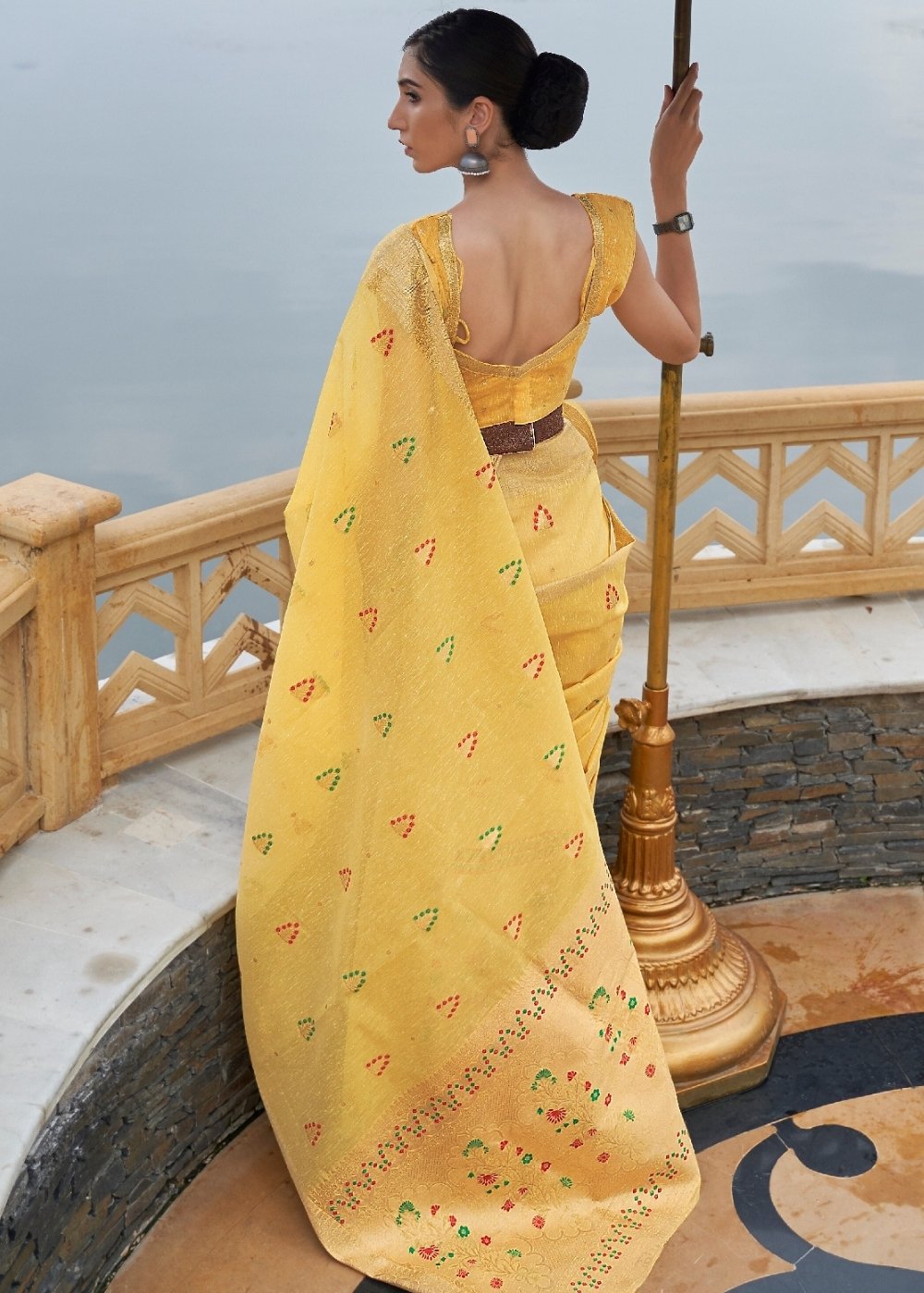 Corn Yellow Woven Linen Silk Saree - Colorful Saree