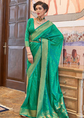 Emerald Green Ultra Soft Kanjivaram Silk Saree with Zari Border and Pallu - Colorful Saree