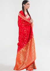 Candy Red Zari Woven Banarasi Silk Saree - Colorful Saree