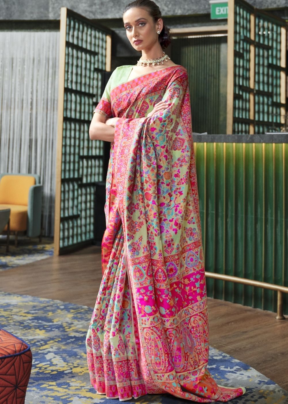 Moss Green Banarasi Jamawar Woven Silk Saree : Top Pick - Colorful Saree