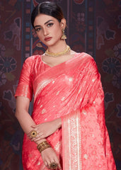 Persian Red Zari Woven Satin Silk Saree - Colorful Saree