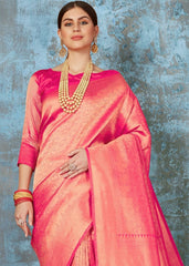 Fuscia Pink Handloom Weave Kanjivaram Silk Saree : Special Wedding Edition - Colorful Saree