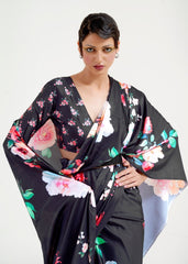 Raven Black Digital Printed Satin Crepe Saree - Colorful Saree