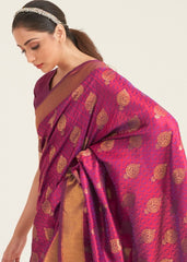 Hibiscus Purple Zari Butta Woven Banasari Silk Saree - Colorful Saree