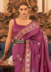 Royal Purple Woven Tussar Silk Saree with Sequins Work - Colorful Saree