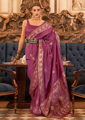 Royal Purple Woven Tussar Silk Saree with Sequins Work - Colorful Saree