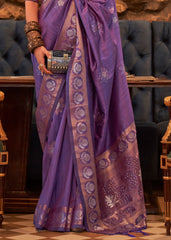 Indigo Purple Woven Tussar Silk Saree with Sequins Work - Colorful Saree