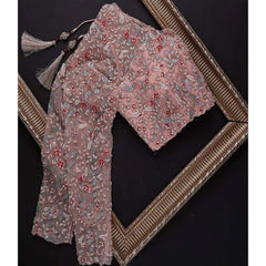 Peach Organza Silk Saree with Sequins, Zari and Thread Embroidery - Colorful Saree
