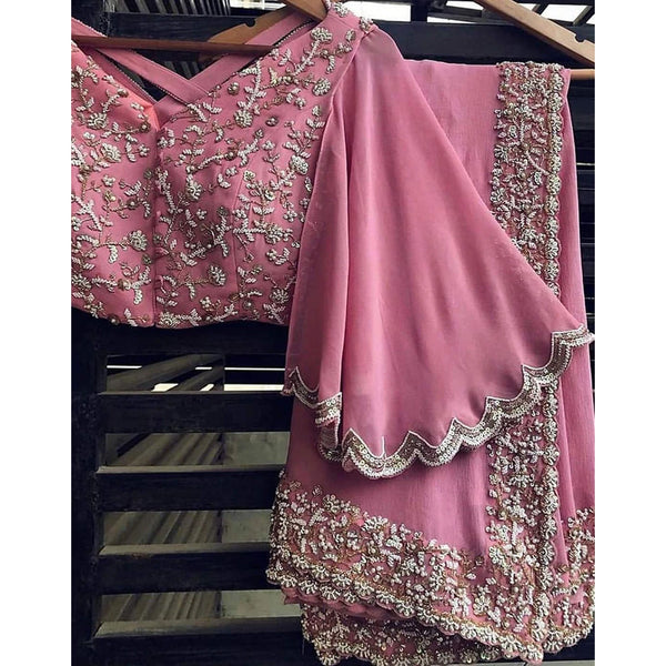 Buy Pink Saree Lurex Georgette Embroidered Resham V Work With