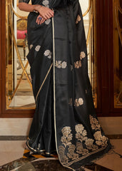 Midnight Black Designer Satin Silk Saree - Colorful Saree