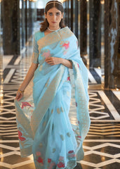 Maya Blue Zari Woven Linen Silk Saree - Colorful Saree