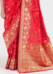 Candy Red Zari Woven Banarasi Silk Saree - Colorful Saree