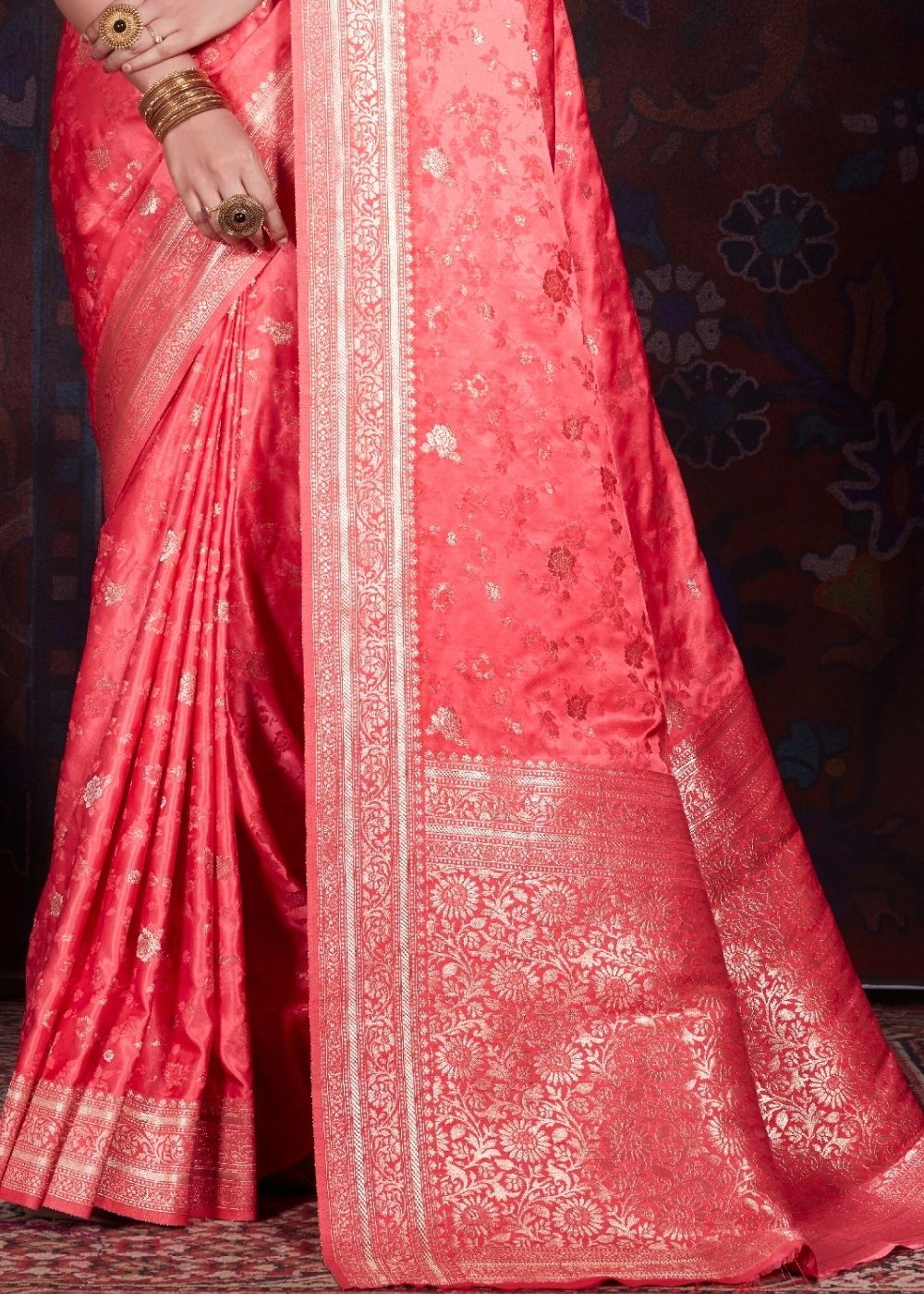 Persian Red Zari Woven Satin Silk Saree - Colorful Saree