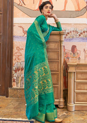 Emerald Green Ultra Soft Kanjivaram Silk Saree with Zari Border and Pallu - Colorful Saree