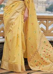 Corn Yellow Woven Linen Silk Saree - Colorful Saree