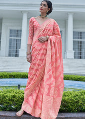 Taffy Pink Lucknowi Chikankari Weaving Silk Saree - Colorful Saree