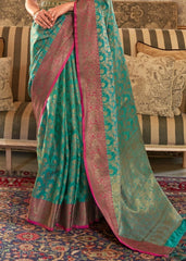 Sea Green Woven Banarasi Tussar Silk Saree : Top Pick - Colorful Saree