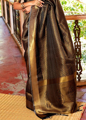 Raven Black Woven Kanjivaram Saree:Limited Edition - Colorful Saree
