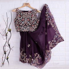 Purple Saree In Kasturi Silk with Heavy Embroidery Work - Colorful Saree