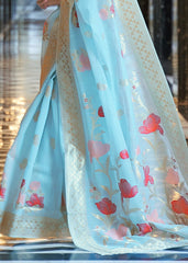 Maya Blue Zari Woven Linen Silk Saree - Colorful Saree
