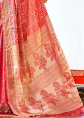 Crimson Red and Golden Blend Banarasi Woven Satin Silk Saree - Colorful Saree