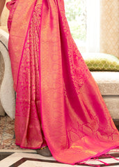 Hot Pink Zari Woven Kanjivaram Silk Saree with Tassels on Pallu - Colorful Saree