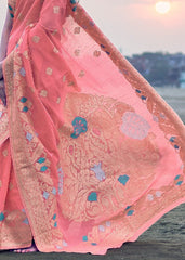 Punch Pink Woven Linen Silk Saree with Floral Motif on Pallu and Border - Colorful Saree