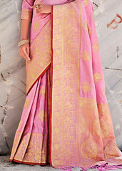 Flamingo Pink Woven Designer Silk Saree with Butti overall - Colorful Saree