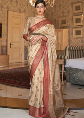 Wheat Brown Woven Banarasi Tussar Silk Saree : Top Pick - Colorful Saree