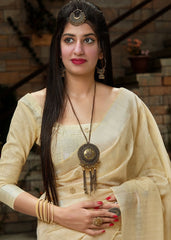 Ivory White Banarasi Cotton Silk Saree with Floral Motif Pallu - Colorful Saree