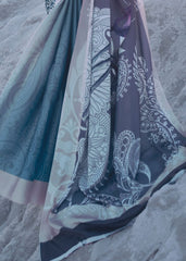 Cerulean Blue and Violet Digital Printed Crepe Silk Saree - Colorful Saree