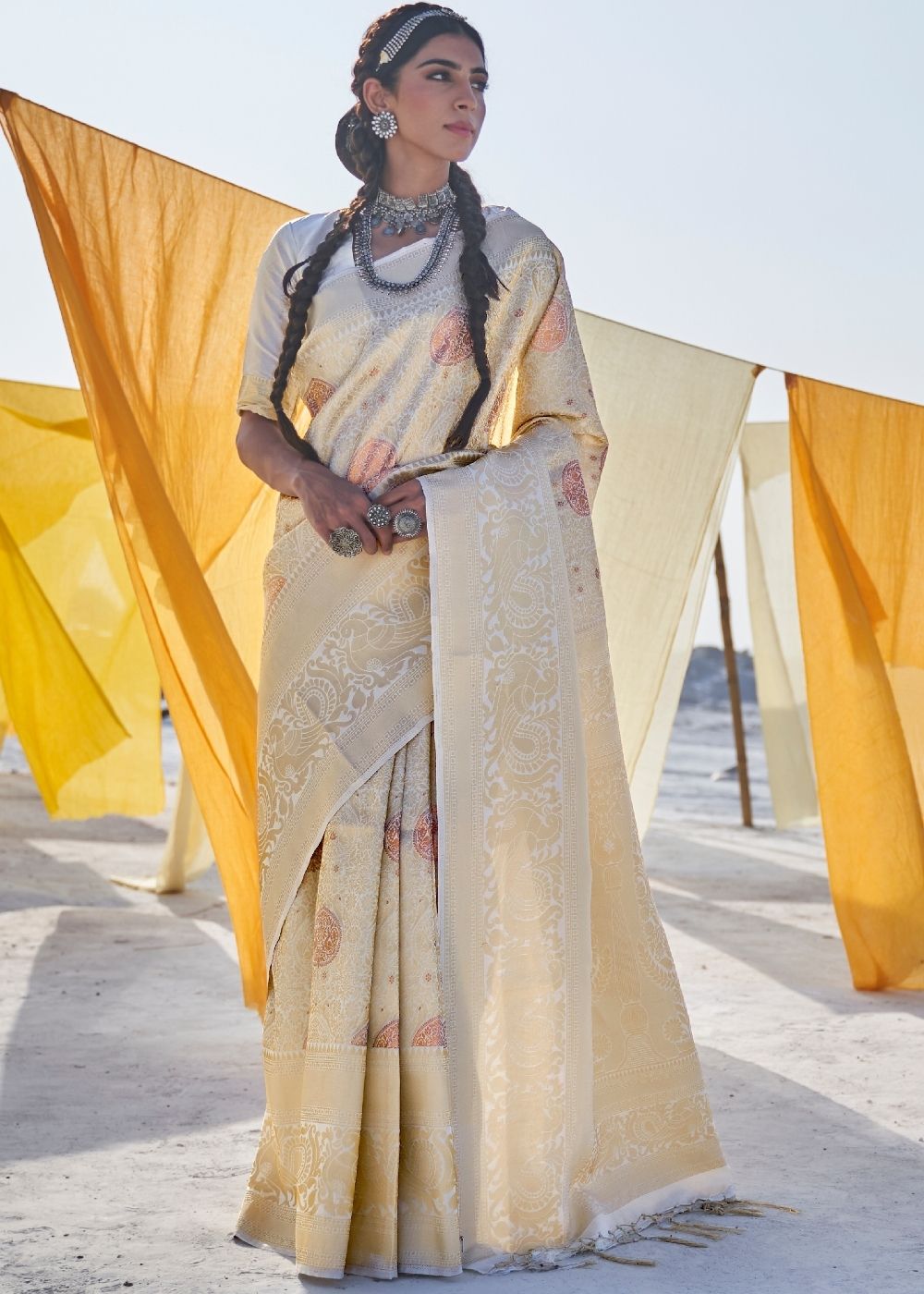 Golden Soft Silk Woven Kanjivaram Saree : Special Edition - Colorful Saree