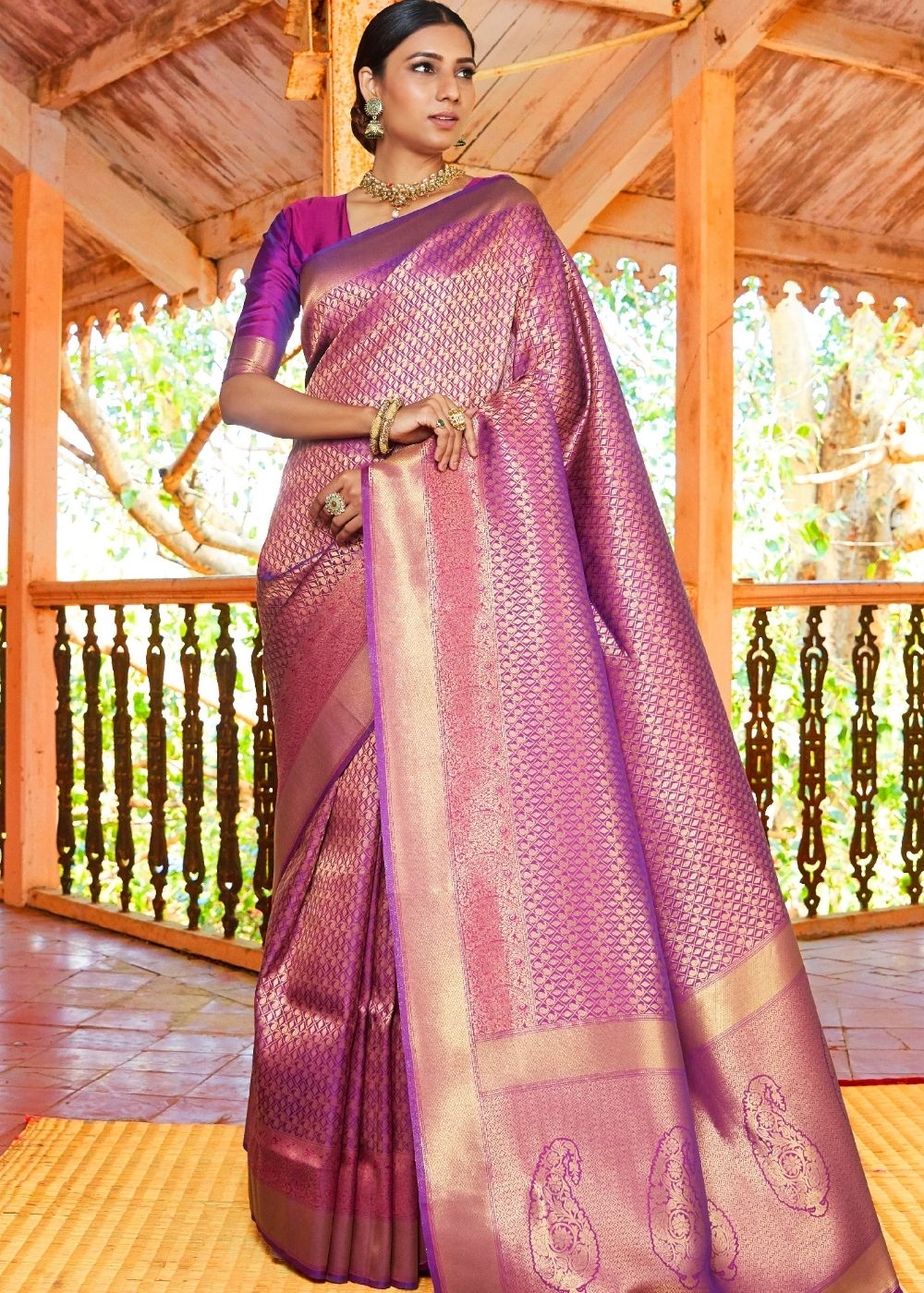 Fandango Purple Woven Kanjivaram Saree:Limited Edition - Colorful Saree