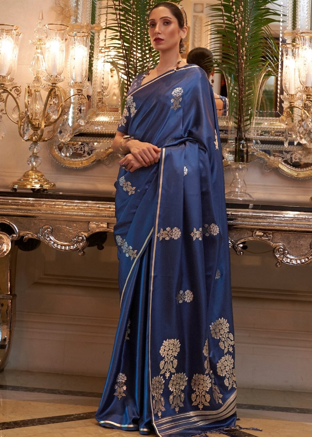 Midnight Blue Designer Satin Silk Saree - Colorful Saree