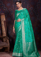 Jungle Green Zari Woven Satin Silk Saree - Colorful Saree