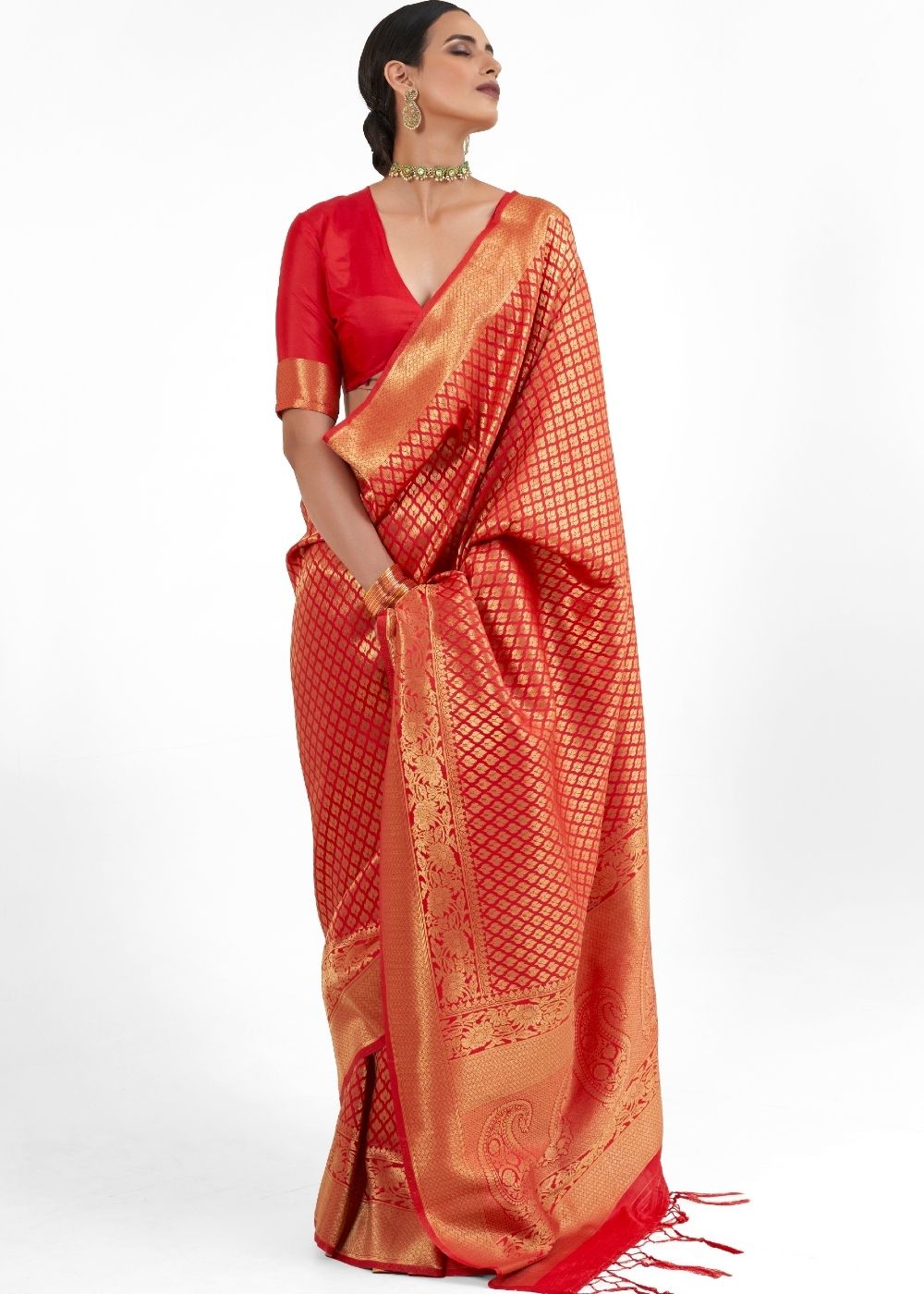 Crimson Red Kanjivaram Soft Woven Silk Saree - Colorful Saree