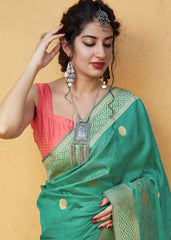 Mint Green Silk Saree with Zari Border and Abstract Digital Print on Pallu - Colorful Saree