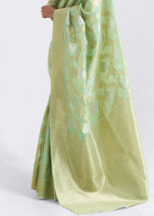 Mint Green Zari Woven Linen Silk Saree - Colorful Saree